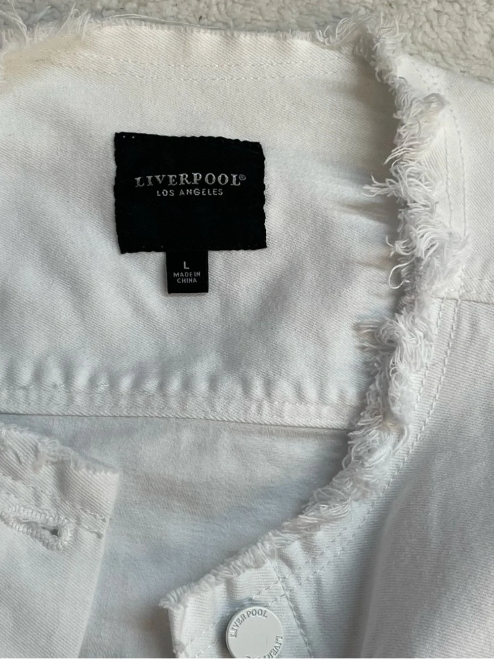Tailored L Liverpool White Frayed Collar Denim Jean Jacket Women Classic Summer - Picture 8 of 9